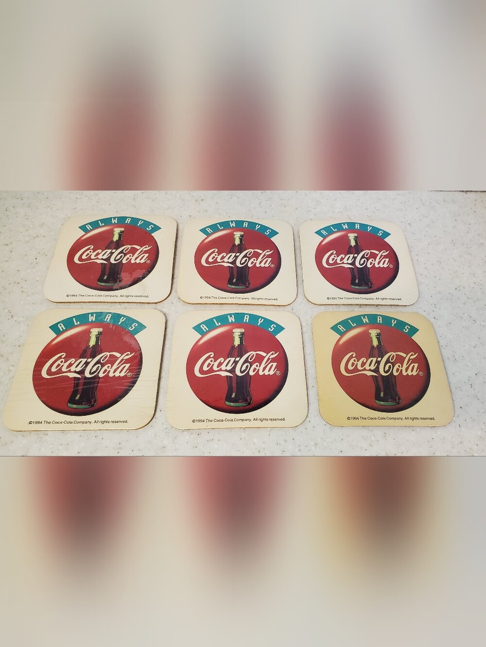Vintage 1994 Coca Cola Cork Coaster Set 6 Always Coca-Cola Coke Bar Man Cave